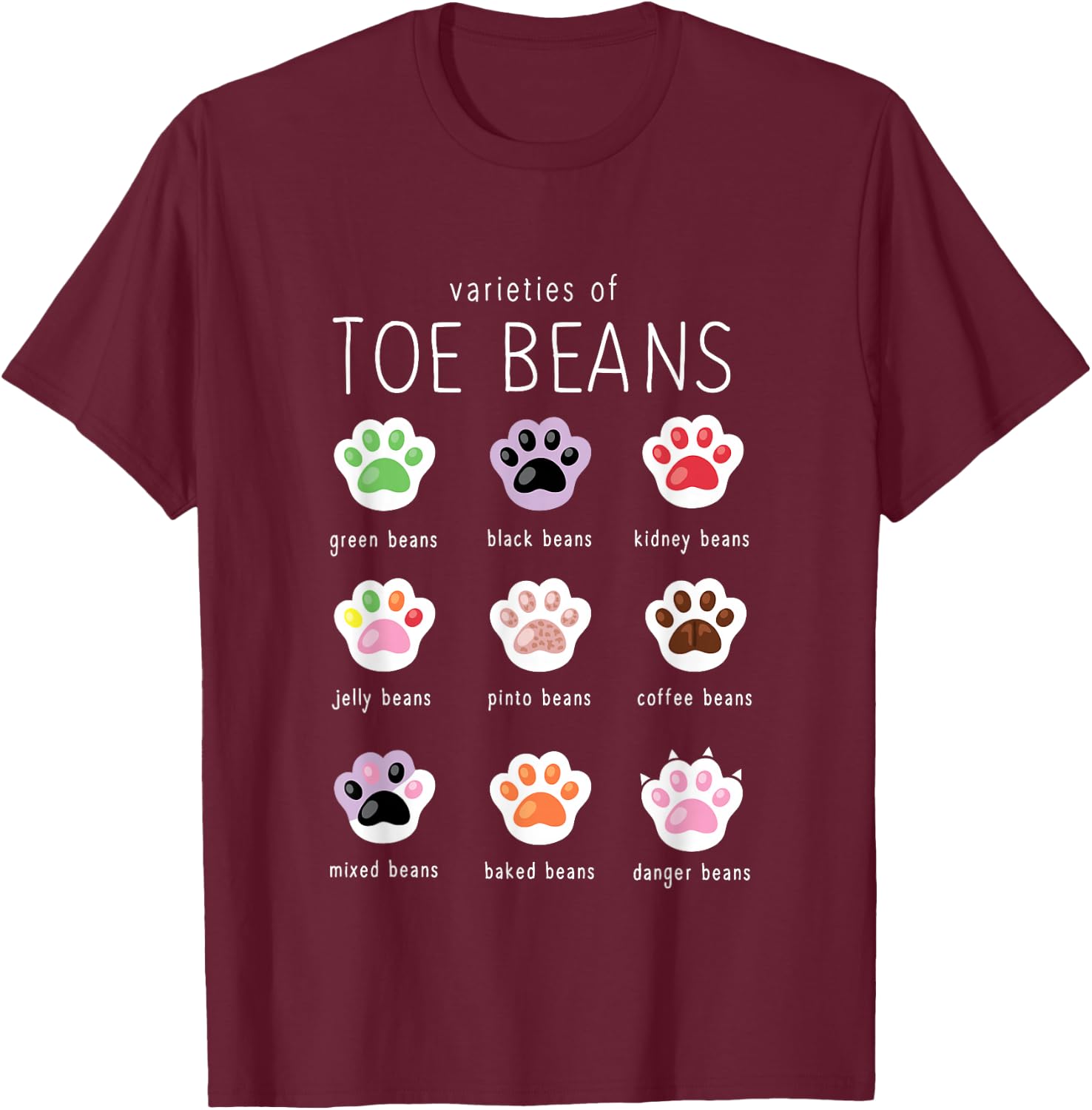 Funny Cat Lover Toe Beans T-Shirt - T-Shirt | Maroon