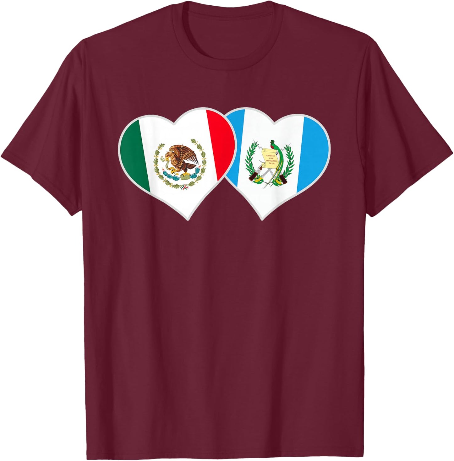 Mexican Guatemalan Flag Love Mexico Guatemala Heart T-Shirt - T-Shirt | Maroon