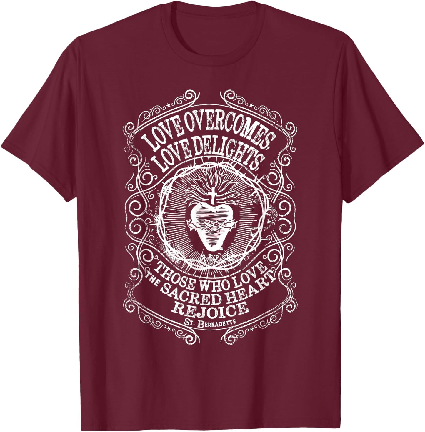 St Bernadette Soubirous of Lourdes Sacred Heart of Jesus T-Shirt - T-Shirt | Maroon