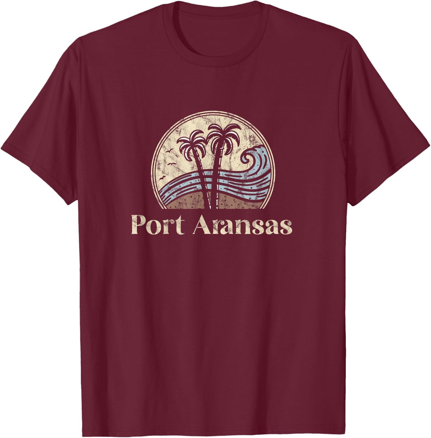 Vintage Port Aransas TX Palm Trees Texas Souvenir Beach T-Shirt - T-Shirt | Maroon