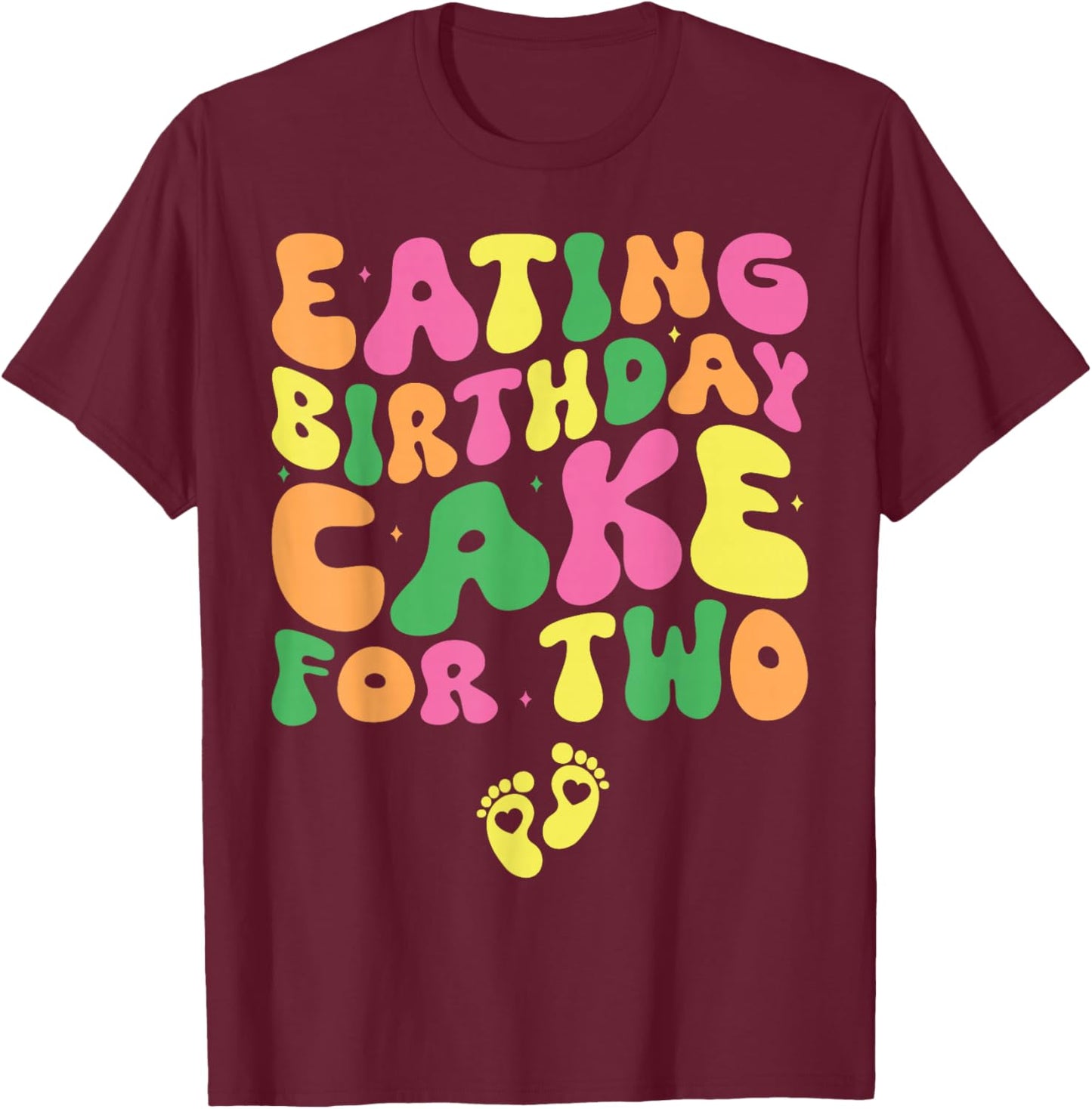 Birthday Pregnancy Announcement Apparel Co. Eating Birthday Cake For Two Pregnancy Announcement - Black, Small, -Adults, Short Sleeve T-Shirt - T-Shirt | Maroon