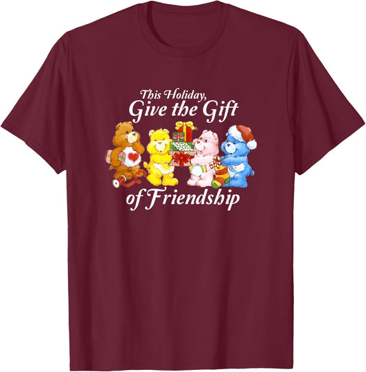Care Bears Give the Gift of Friendship Christmas Cartoon T-Shirt - T-Shirt | Maroon