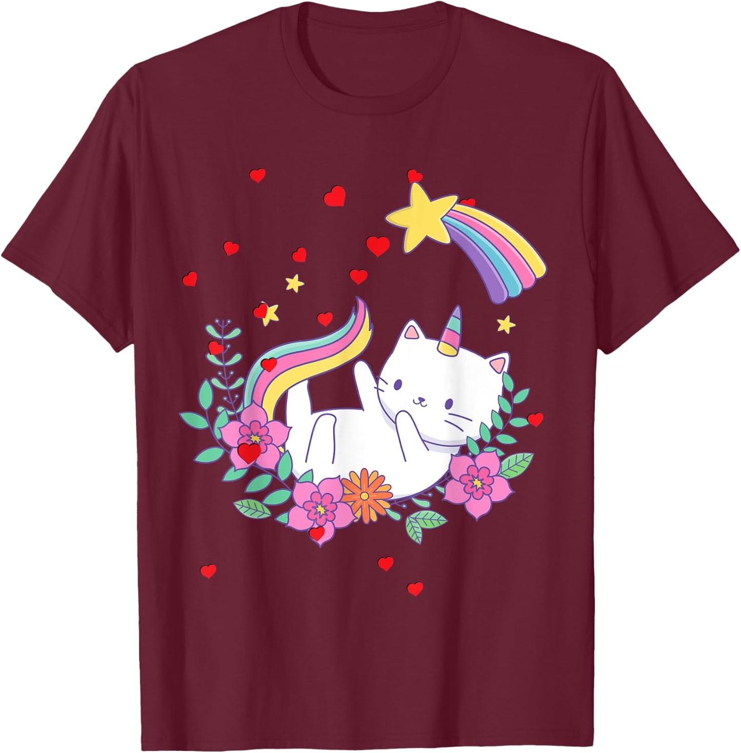 Valentines Unicorn Cat Kittycorn T-Shirt - T-Shirt | Maroon