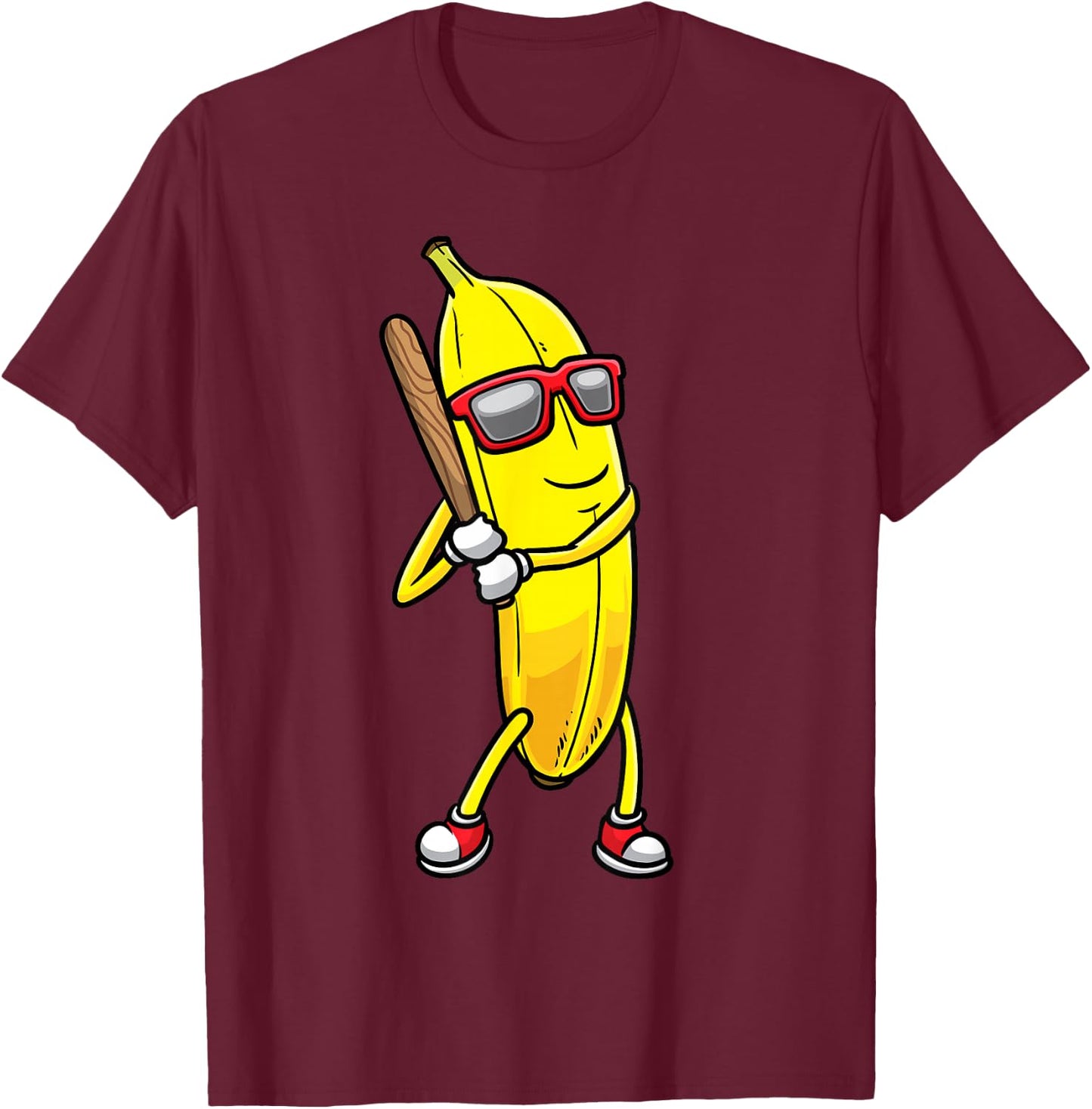 Banana Playing Baseball Fruit Lover Baseball Player T-Shirt - T-Shirt | Maroon