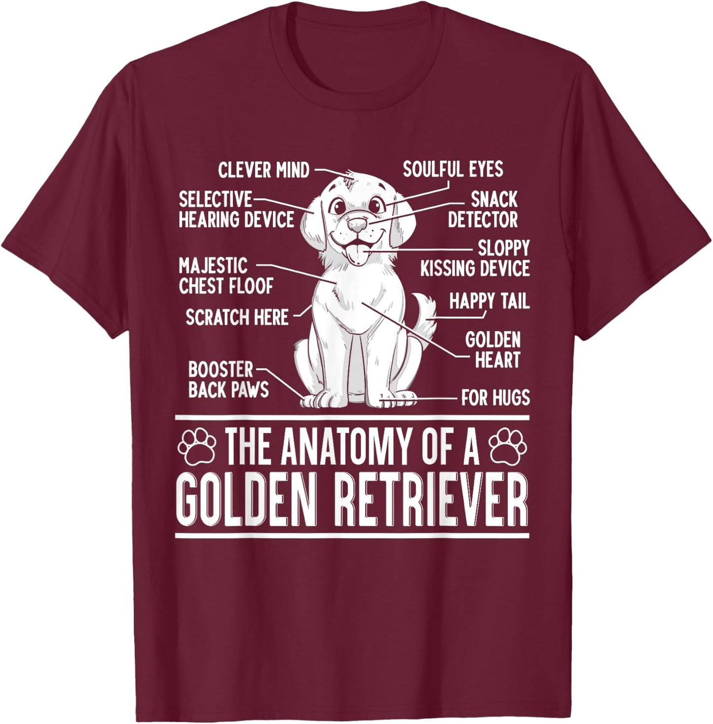 The Anatomy Of A Golden Retriever Funny Dog Lover Puppy Men Women Kids T-Shirt - T-Shirt | Maroon