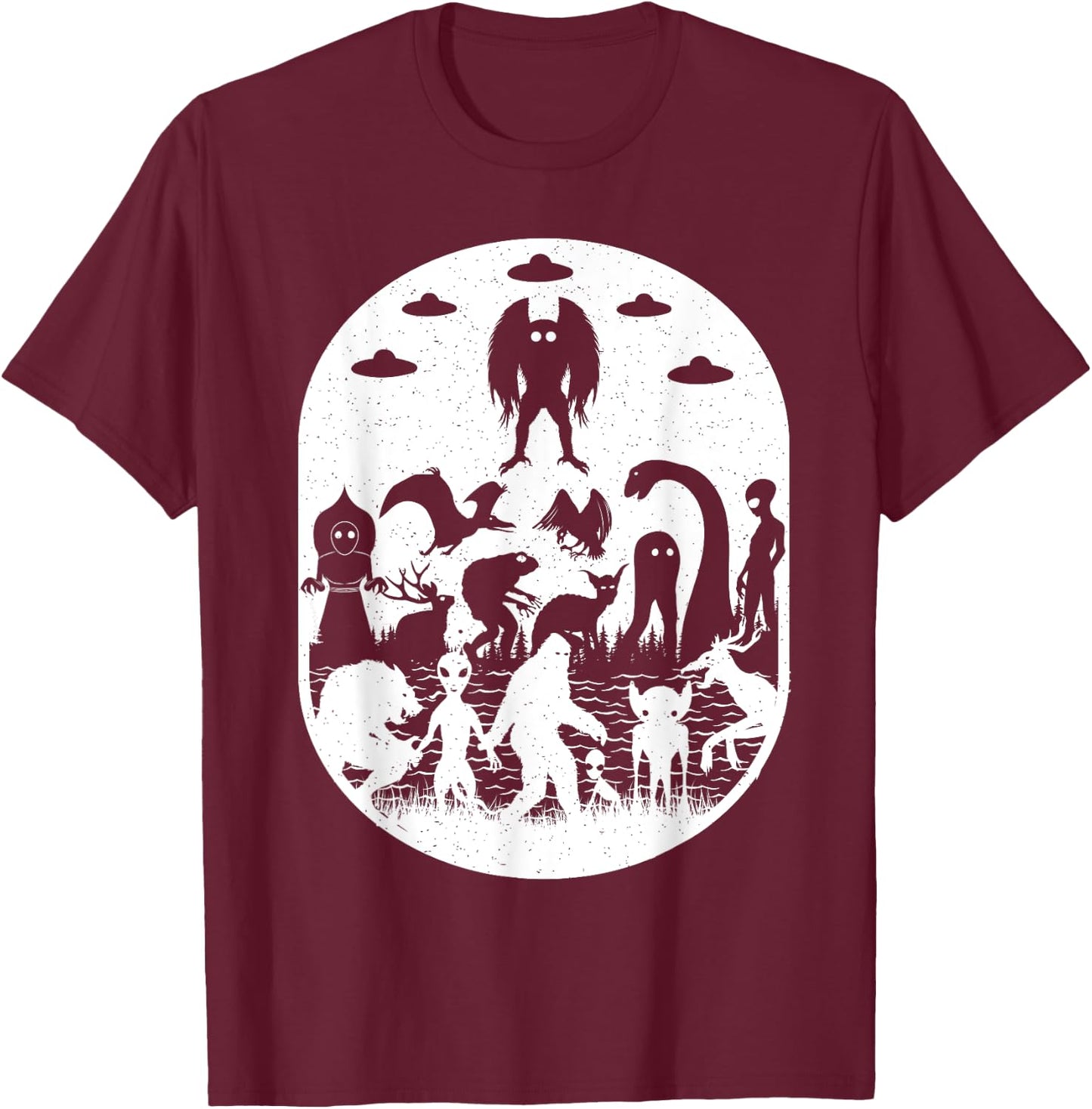 Bigfoot Mothman Dogman Aliens And Other Monsters! Cryptid T-Shirt - T-Shirt | Maroon