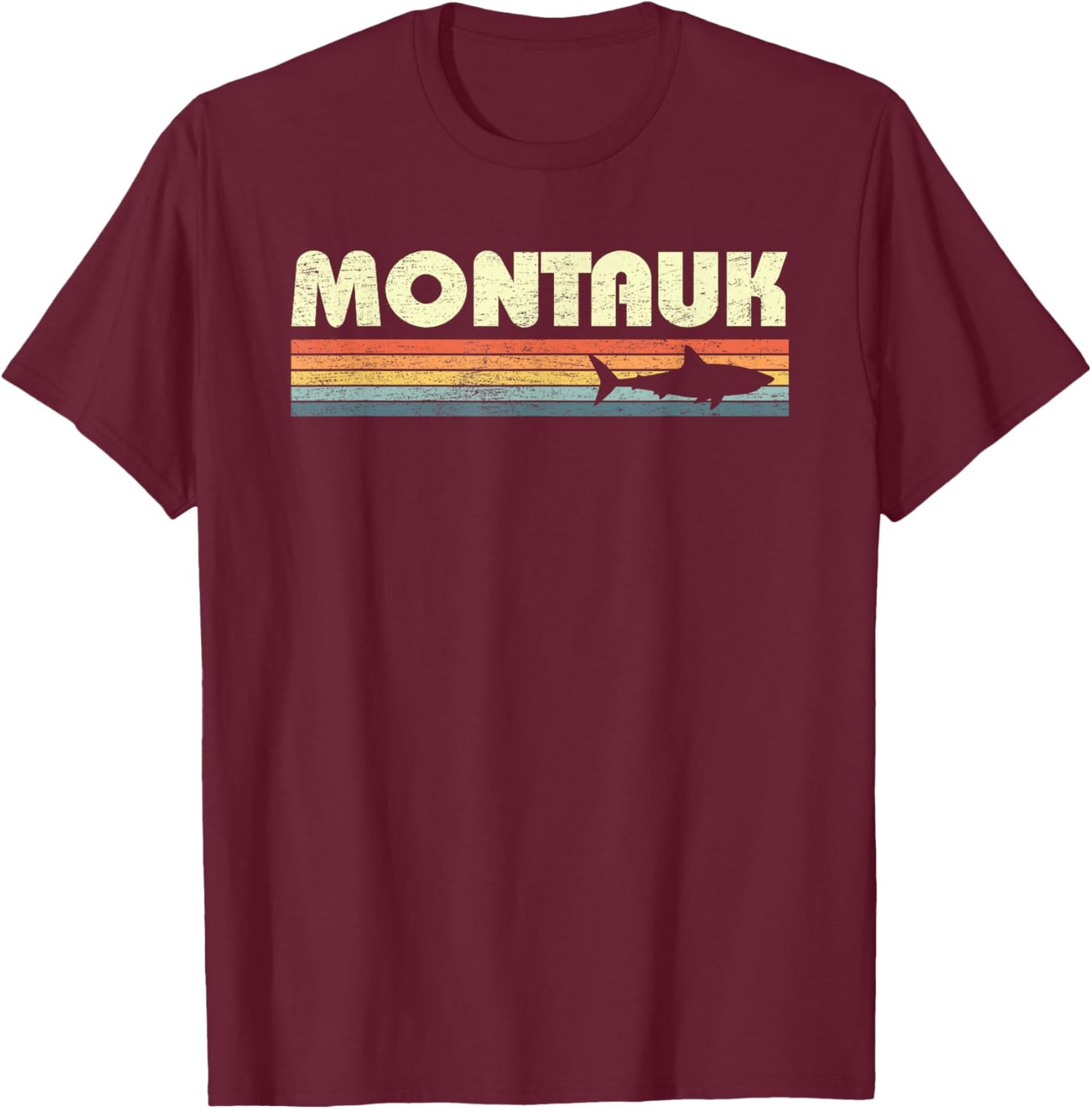 Montauk New York Vintage Shark Souvenir T-Shirt - T-Shirt | Maroon