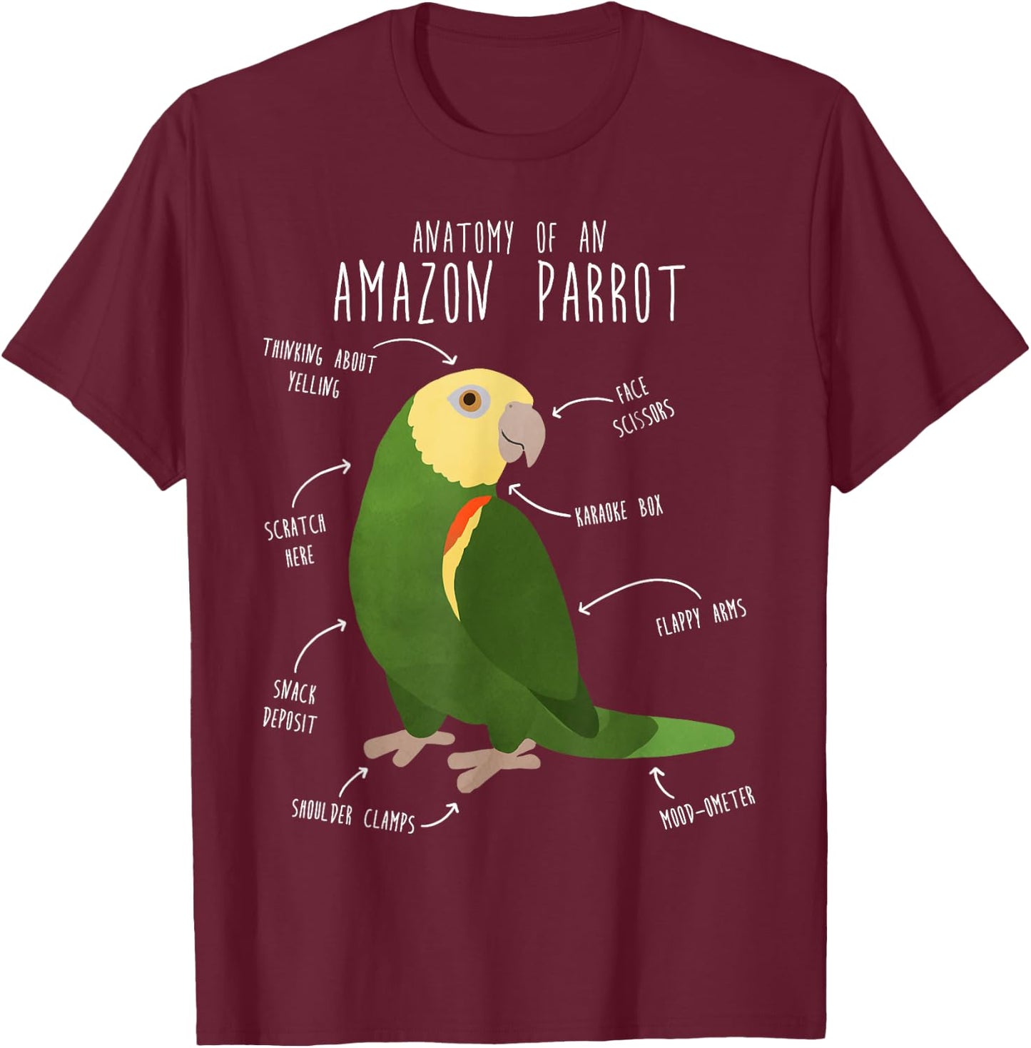 Amazon Parrot Anatomy, Cute Funny Pet Double Yellow Bird T-Shirt - T-Shirt | Maroon