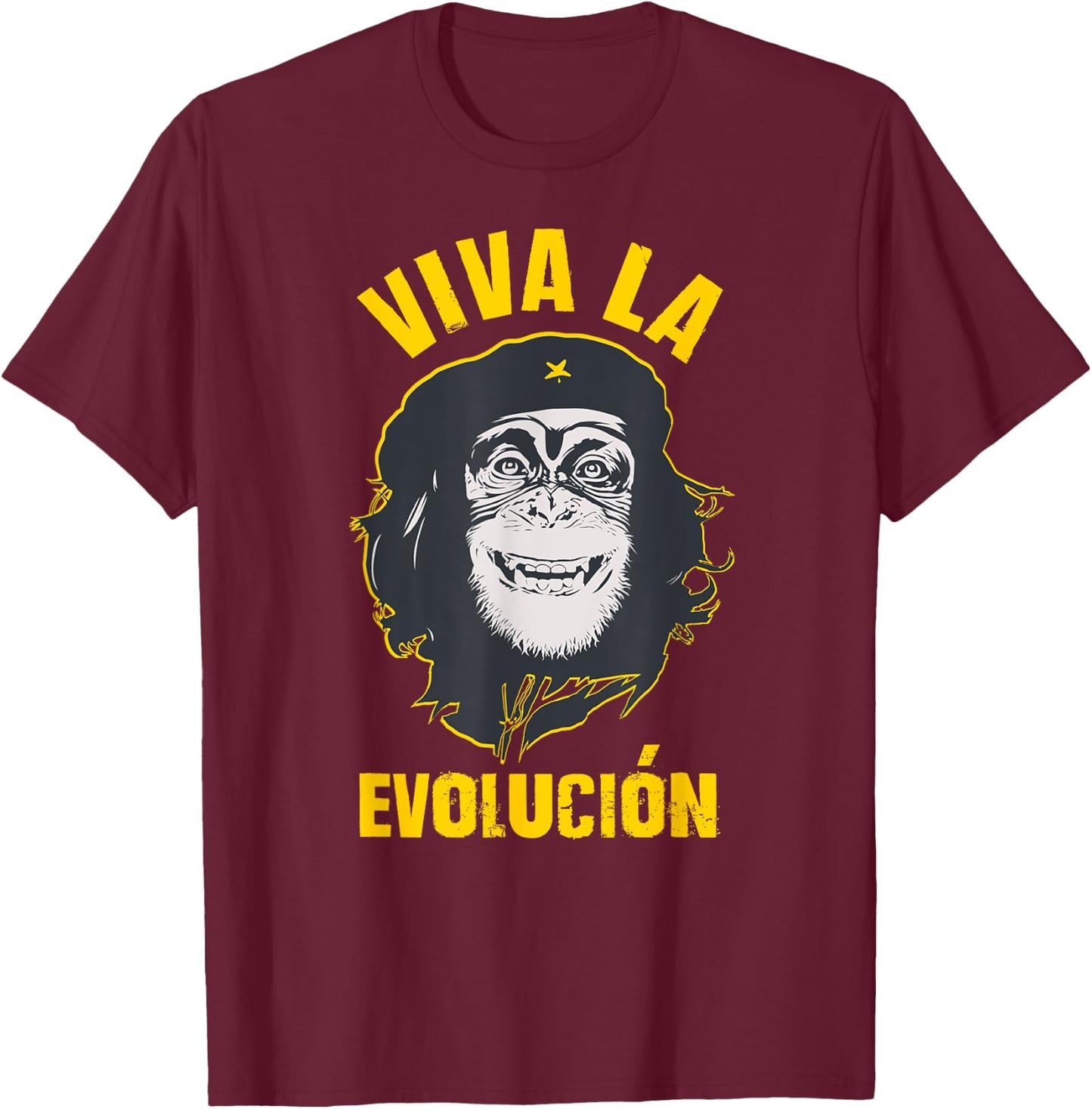 Monkey chimpanzee, Viva la Evolution, Revolution FUN gift T-Shirt - T-Shirt | Maroon