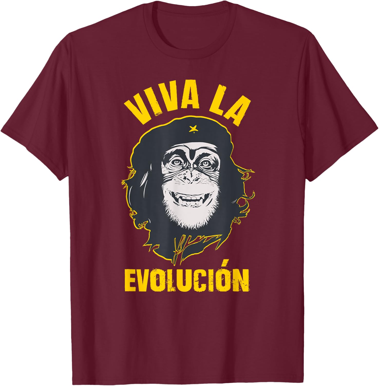 Monkey chimpanzee, Viva la Evolution, Revolution FUN gift T-Shirt - T-Shirt | Maroon
