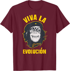 Monkey chimpanzee, Viva la Evolution, Revolution FUN gift T-Shirt - T-Shirt | Maroon