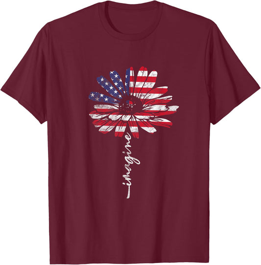 Daisy USA American Flag 4th of July Patriotic Flower Vintage Women Kids Men T-Shirt - T-Shirt | Maroon