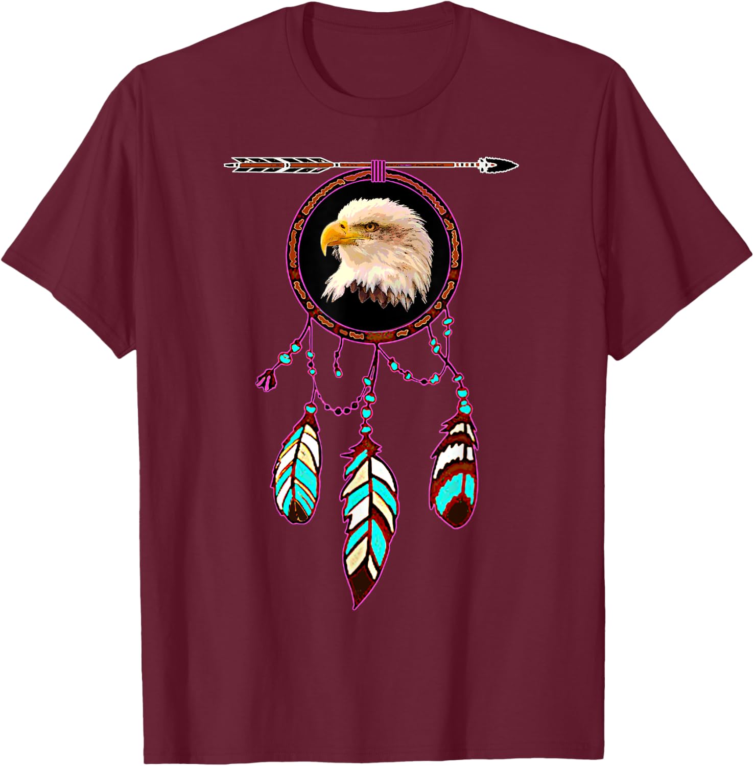Native American Tribal Dream Catcher Eagle Spirit Animal T-Shirt - T-Shirt | Maroon