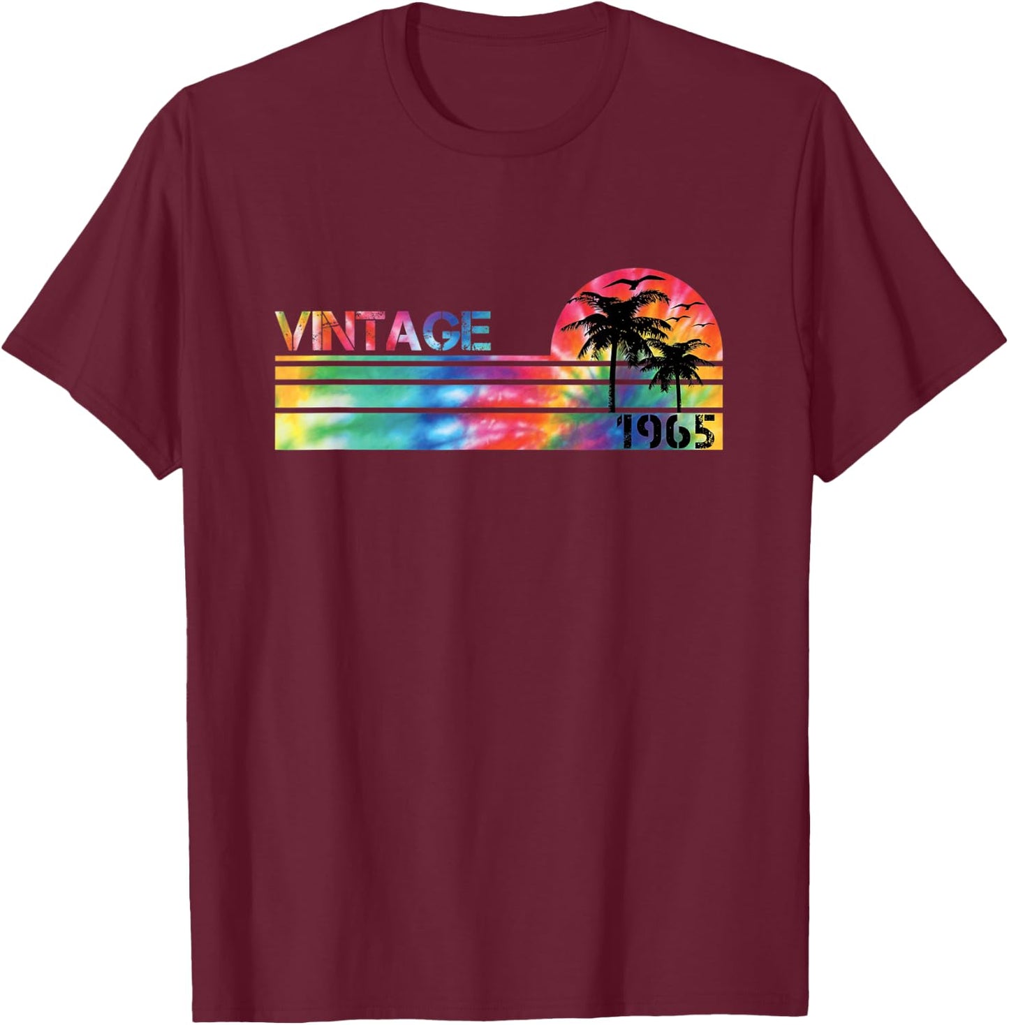 Vintage 1965 Tie Dye Vintage Birthday People Born in 1965 T-Shirt - T-Shirt | Maroon
