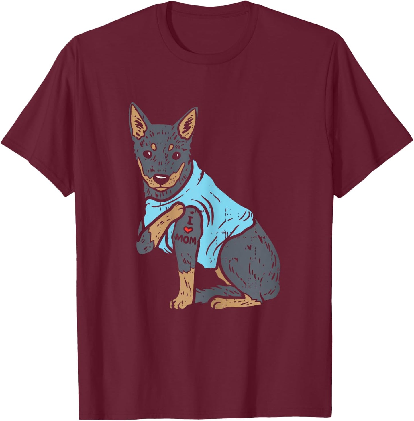 Heeler I Love Mom Animal Pet Red Blue Cattle Dog Women Gift T-Shirt - T-Shirt | Maroon