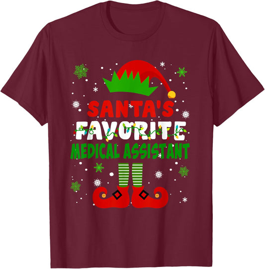 Santa's Favorite Medical Assistant Funny Christmas Gifts T-Shirt - T-Shirt | Maroon