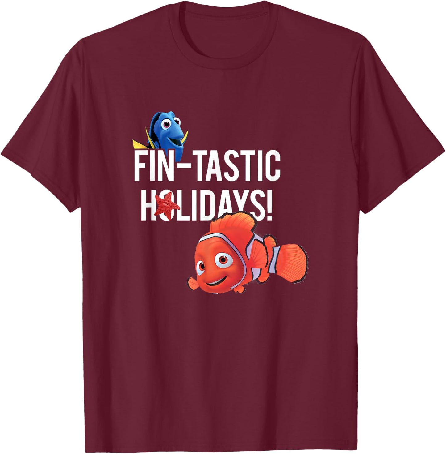 Disney Pixar Finding Nemo Dory & Nemo Fin-Tastic Holidays! T-Shirt - T-Shirt | Maroon