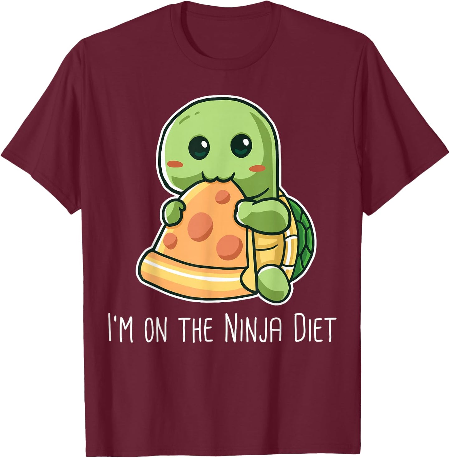 I'm On The Ninja Diet Funny Turtle Eating Pizza Nerd Geek T-Shirt - T-Shirt | Maroon