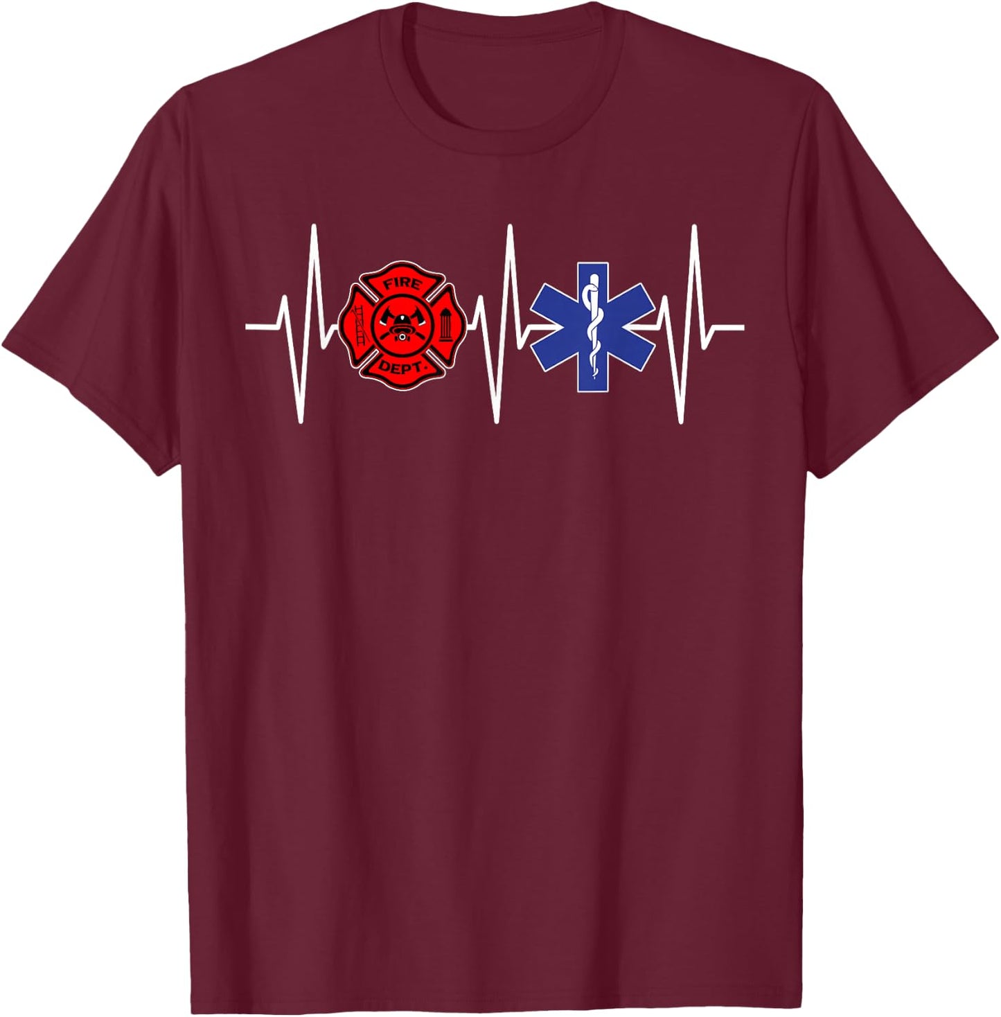 Firefighter EMT Shirt Heartbeat Paramedic EMS Firefighting T-Shirt - T-Shirt | Maroon