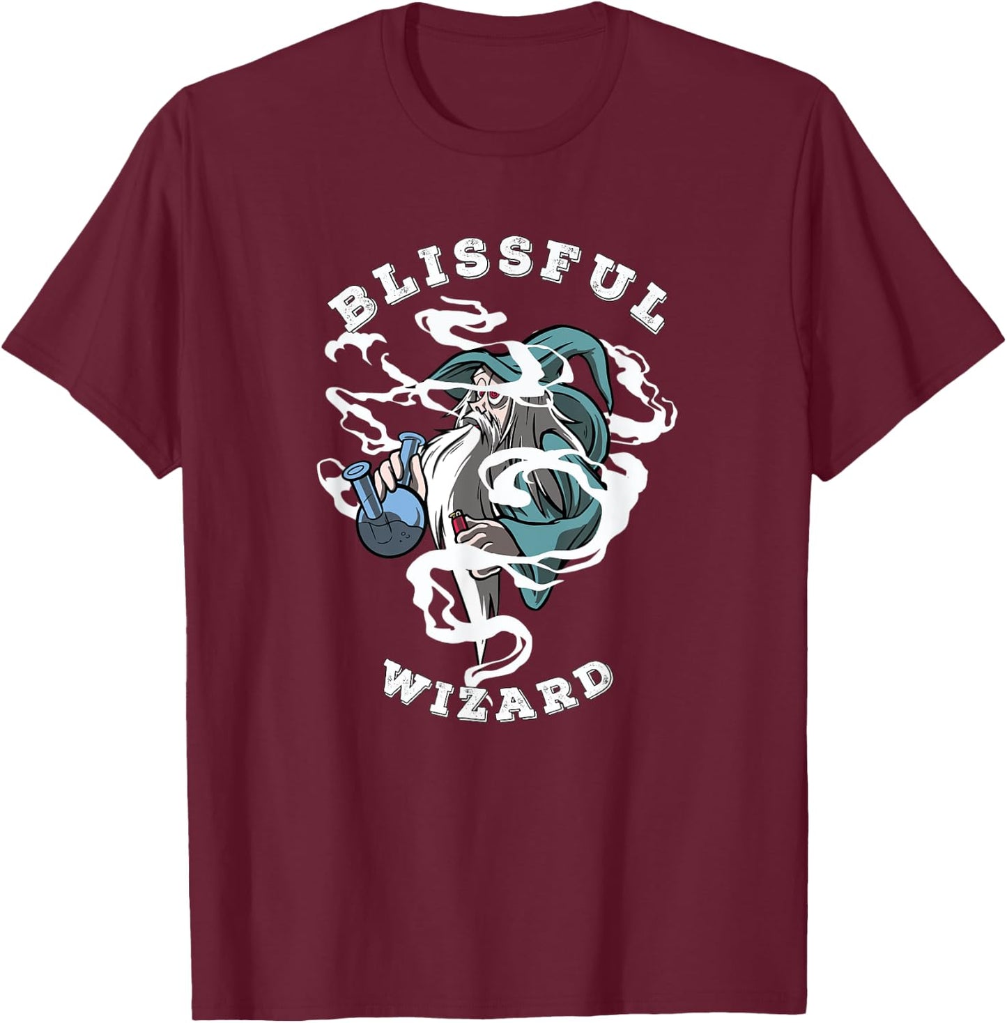 Blissful Wizard Cannabis Weed Marijuana Anime Character T-Shirt - T-Shirt | Maroon