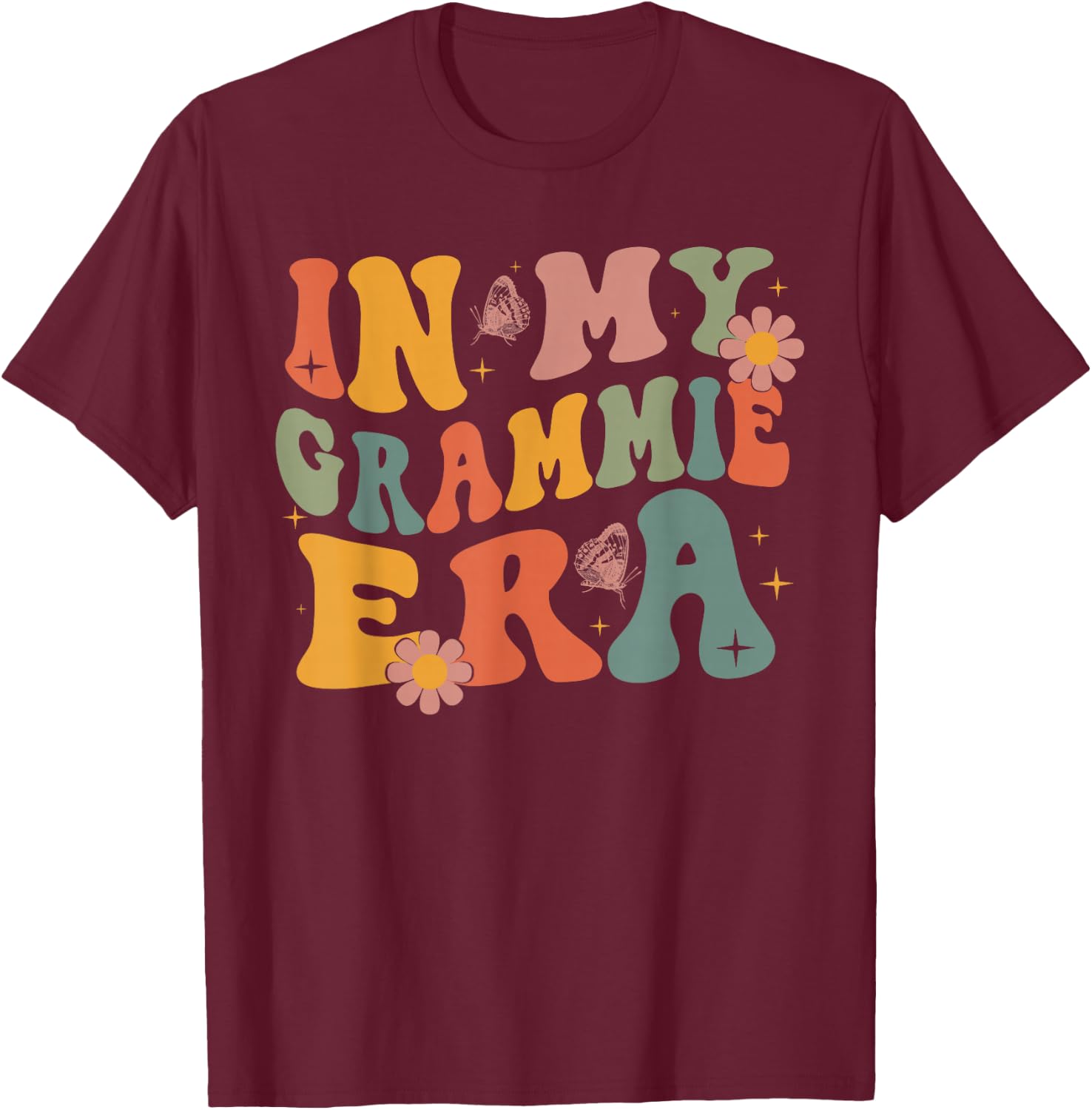 In My Grammie Era Christmas Flower Butterfly Xmas Holida T-Shirt - T-Shirt | Maroon