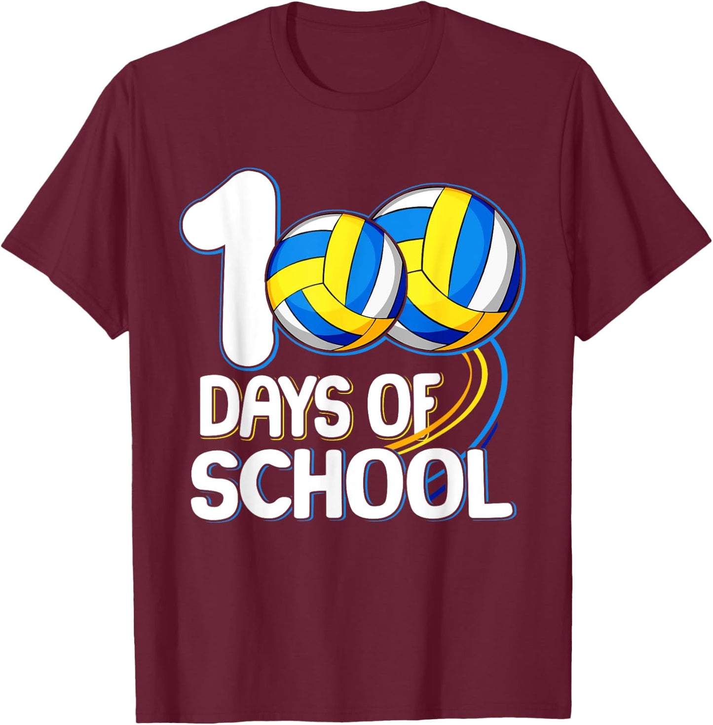 100 Days of School Volleyball Player 100th Day of School Kid T-Shirt - T-Shirt | Maroon