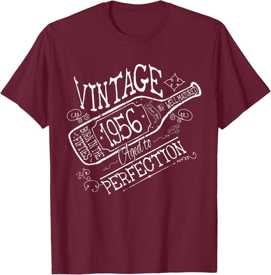 Cute Wine 65th Birthday Gift 1956 Aged To Perfection T-Shirt - T-Shirt | Maroon