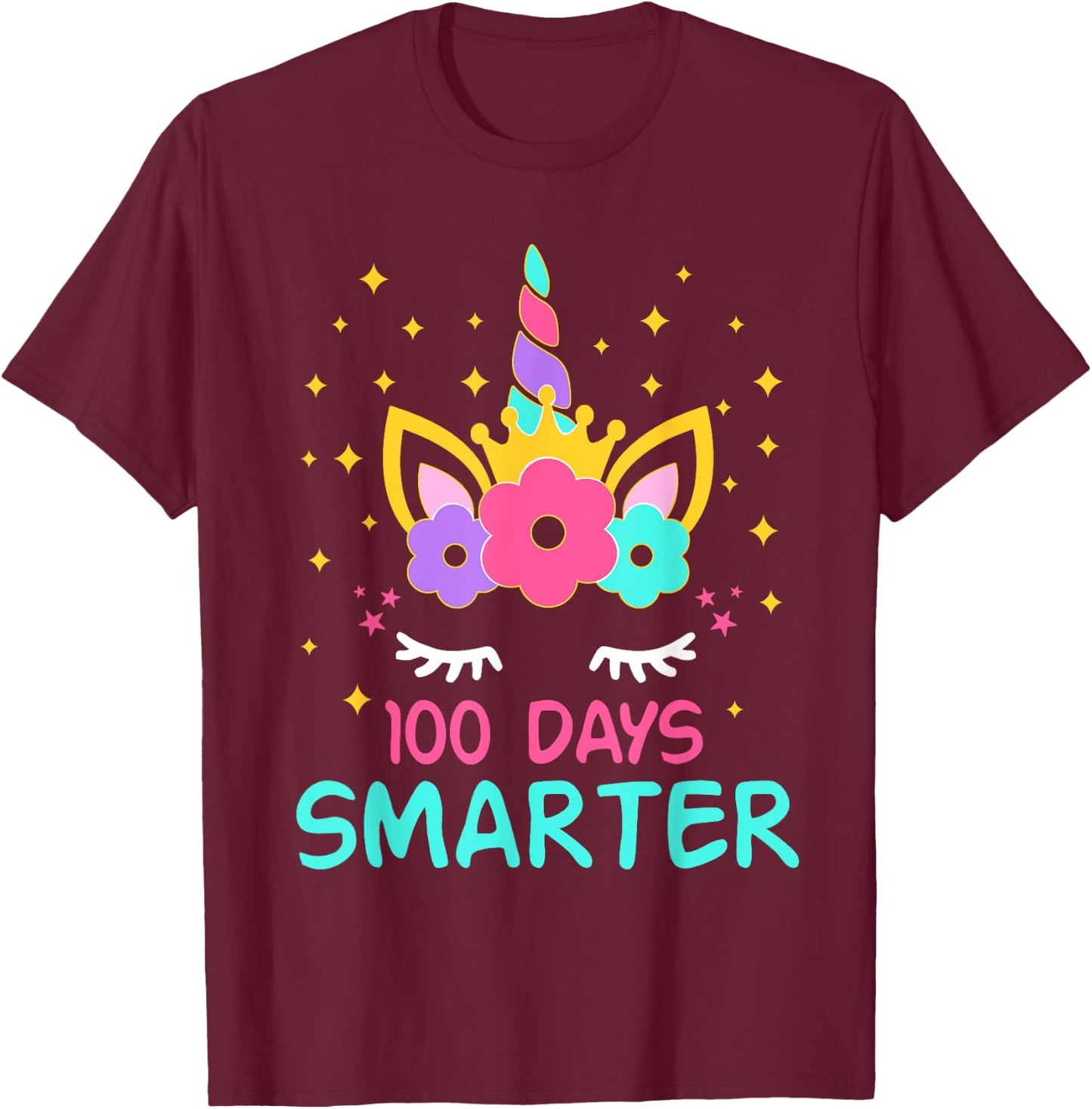 100 days of school Cute Unicorn 100th Day Of School Girls T-Shirt - T-Shirt | Maroon