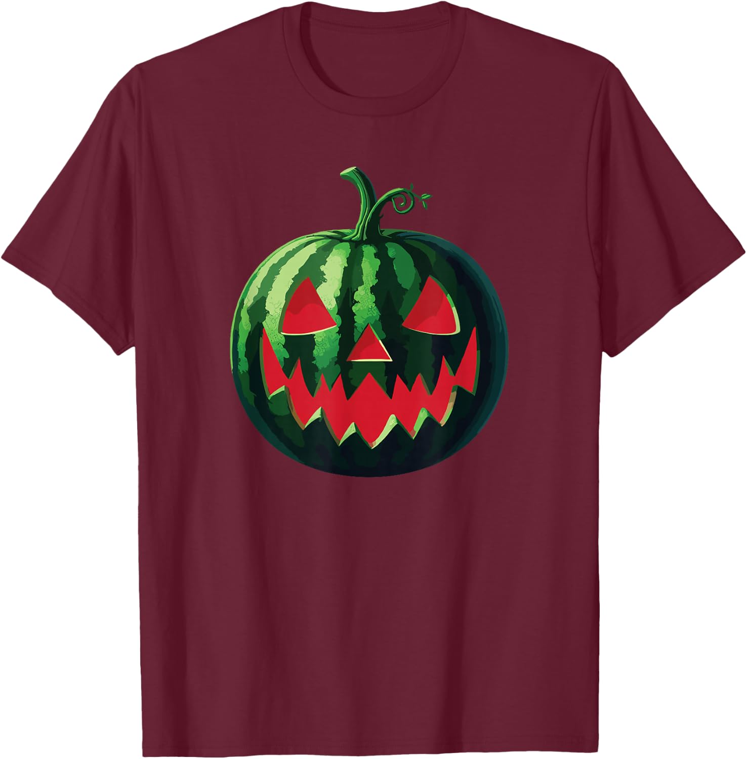 Spooky Summer Watermelon Jack-O-Lantern Halfway to Halloween T-Shirt - T-Shirt | Maroon