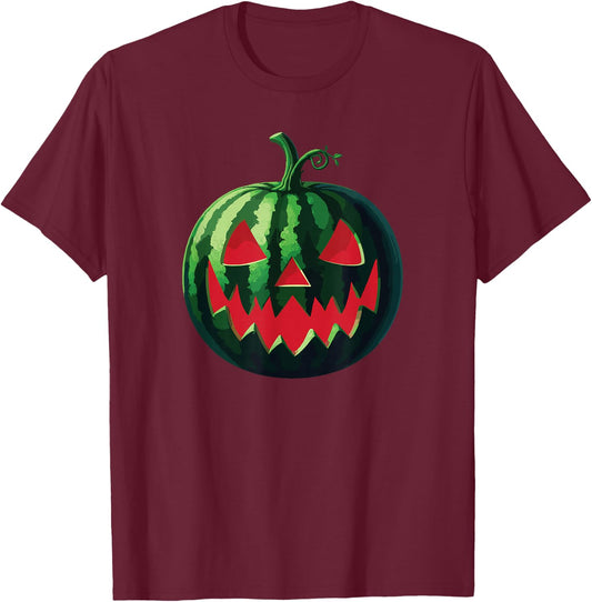 Spooky Summer Watermelon Jack-O-Lantern Halfway to Halloween T-Shirt - T-Shirt | Maroon