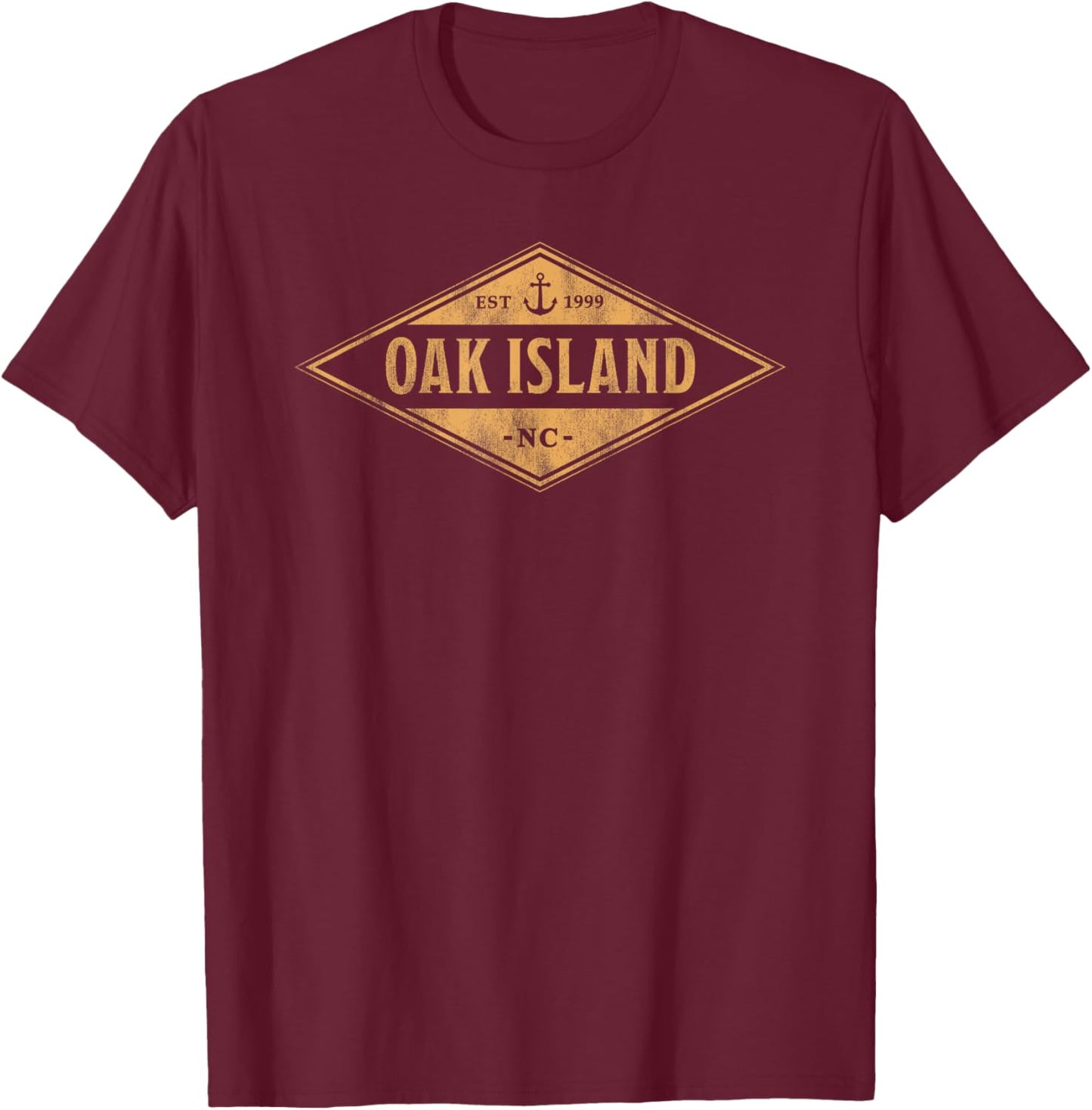 Oak Island North Carolina Vintage Badge Vacation Beach T-Shirt - T-Shirt | Maroon