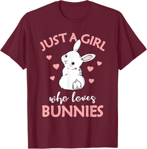 Just A Girl Who Loves Bunnies Rabbit Bunny T-Shirt - T-Shirt | Maroon