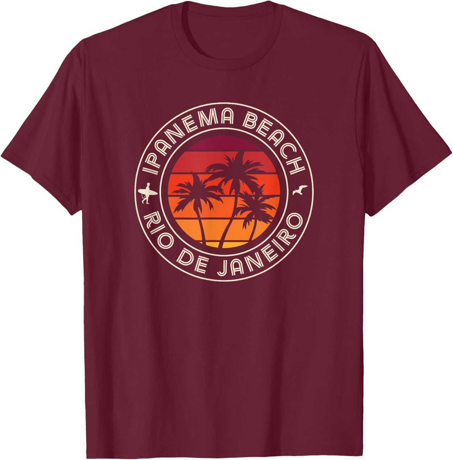 Ipanema Sunset Surfer and Seagull Rio Beach Men Women Kids T-Shirt - T-Shirt | Maroon