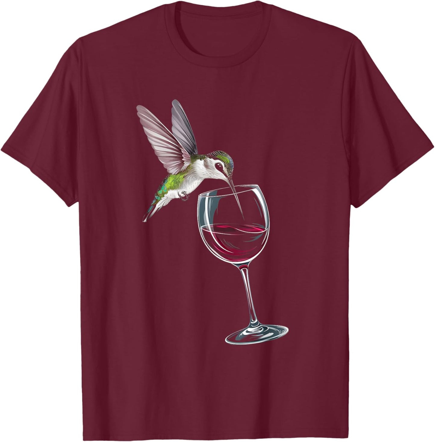 Hummingbird Drinking Red Wine From Wine Glass Wine Lover T-Shirt - T-Shirt | Maroon