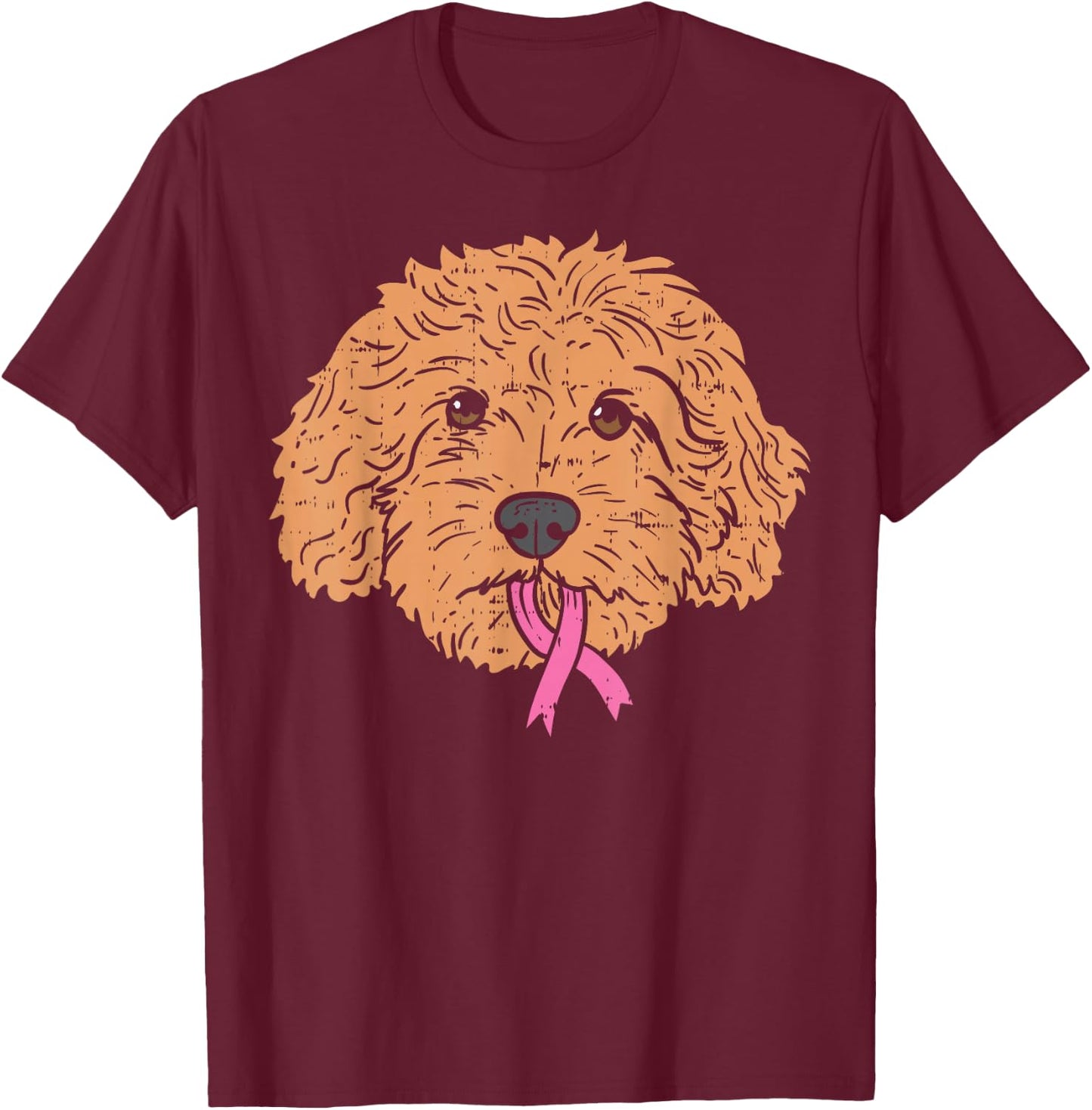 Goldendoodle Dog Ribbon Breast Cancer Awareness Support Gift T-Shirt - T-Shirt | Maroon