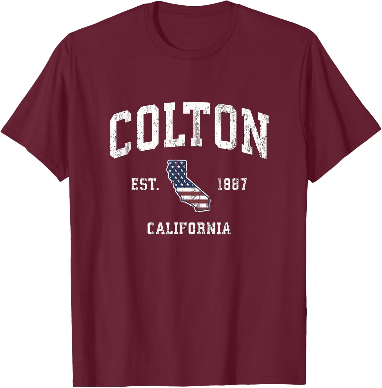 Colton California CA Vintage American Flag Sports Design T-Shirt - T-Shirt | Maroon