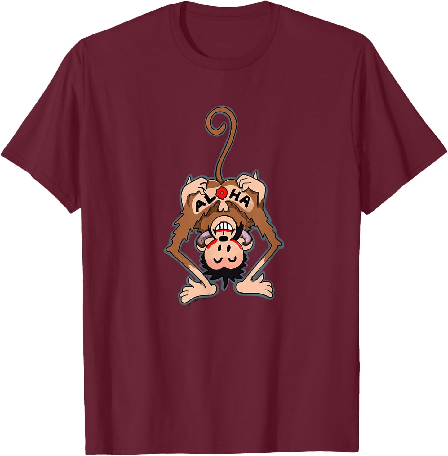 Vintage "Aloha" Monkey Tattoo T-Shirt - T-Shirt | Maroon