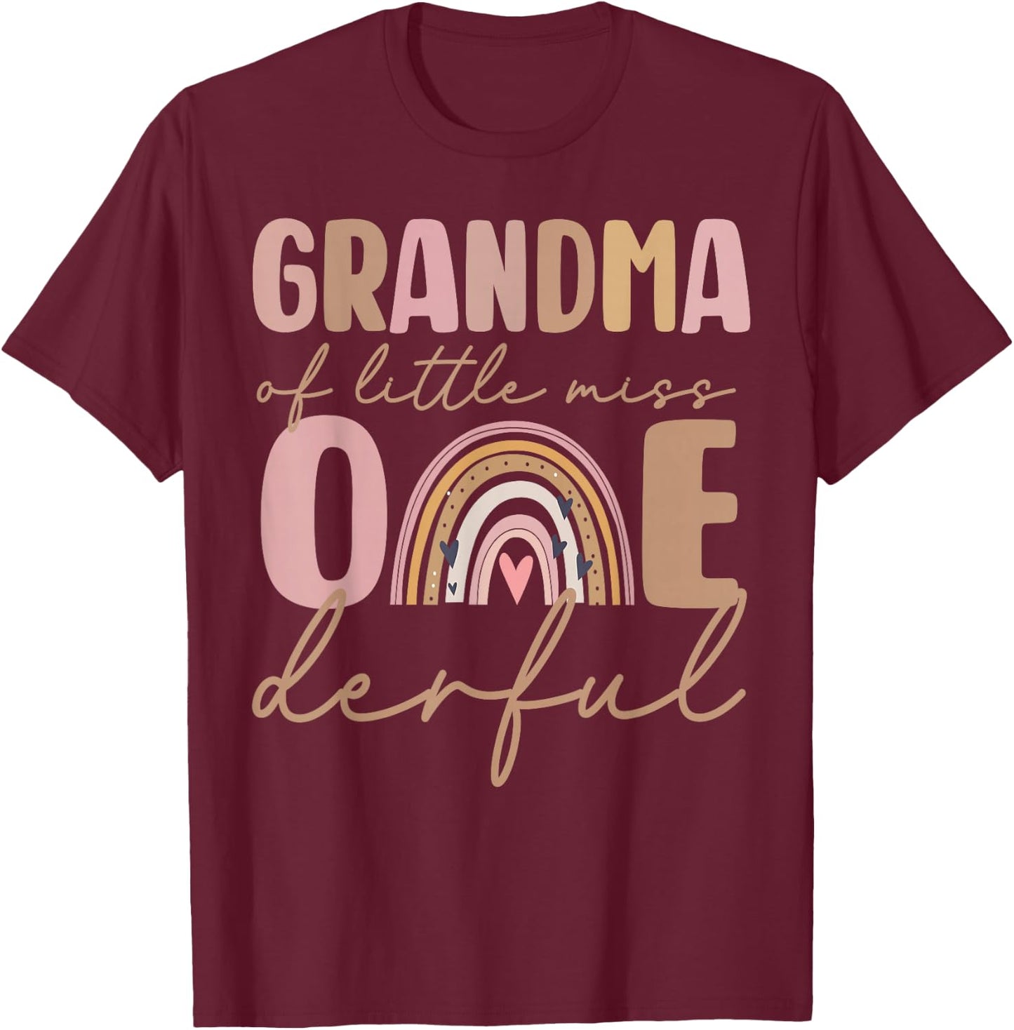 Grandma of Little Miss Onederful First Birthday Boho Rainbow T-Shirt - T-Shirt | Maroon