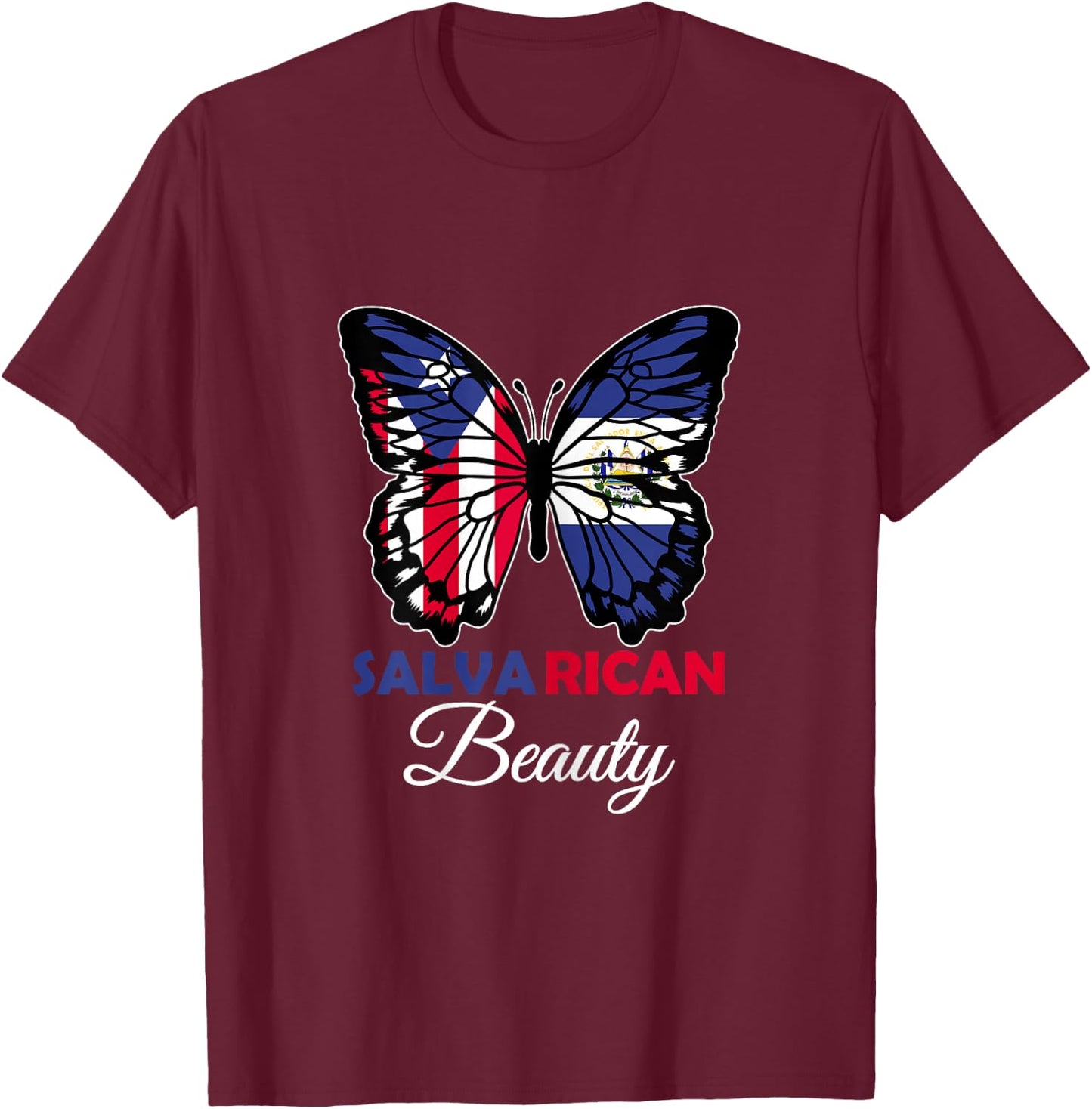 Salvarican Beauty Butterfly Heritage Salvador Puerto Rico T-Shirt - T-Shirt | Maroon