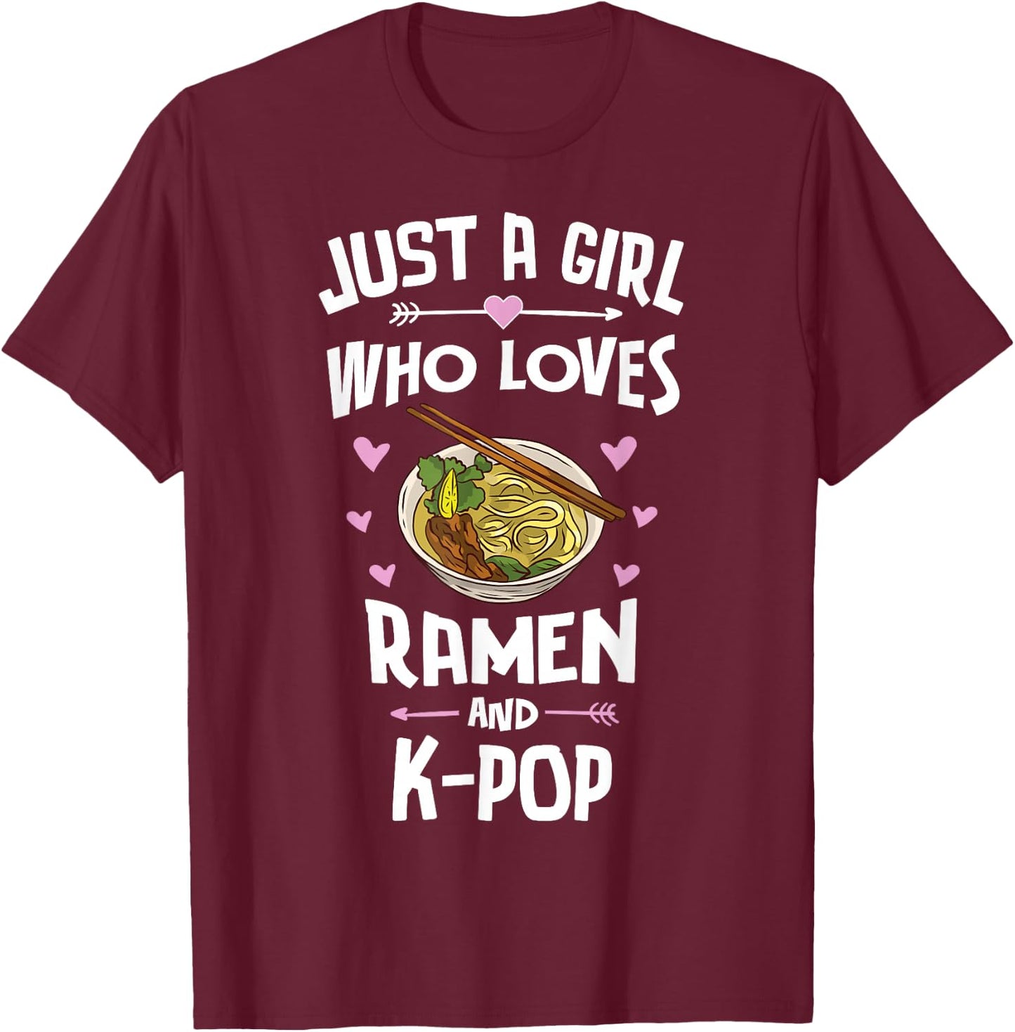 Ramen and K-Pop Graphic for Teen Girls Small T-Shirt - T-Shirt | Maroon