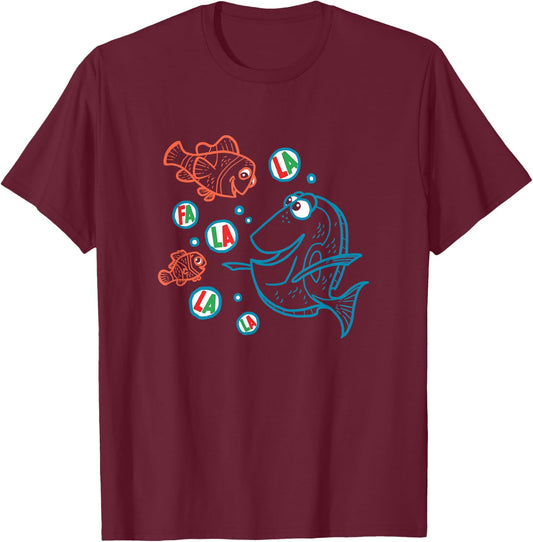 Disney Pixar Finding Nemo Christmas Fa La La La Outline Logo T-Shirt - T-Shirt | Maroon