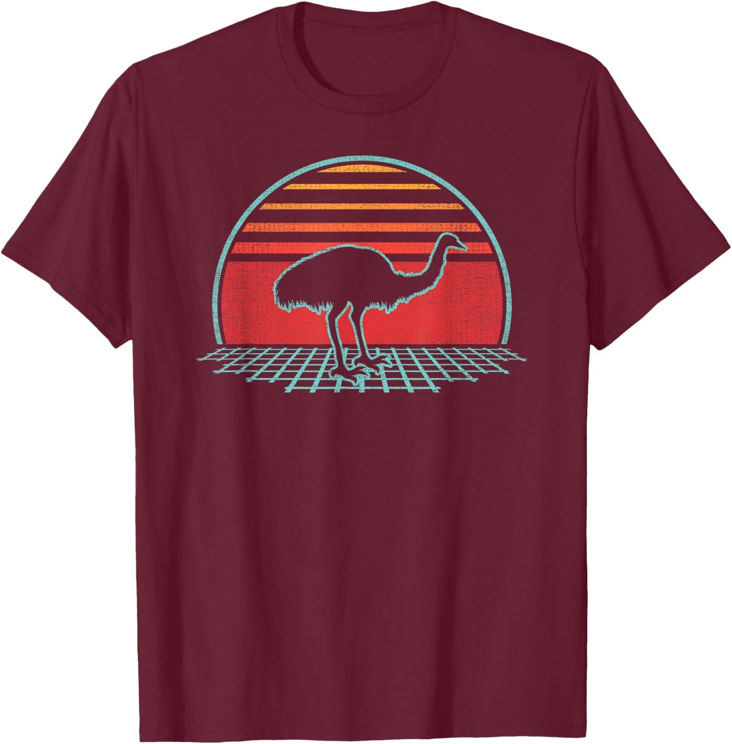 Emu Bird Rhea Retro Vintage 80s Style Gift T-Shirt - T-Shirt | Maroon