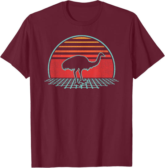 Emu Bird Rhea Retro Vintage 80s Style Gift T-Shirt - T-Shirt | Maroon