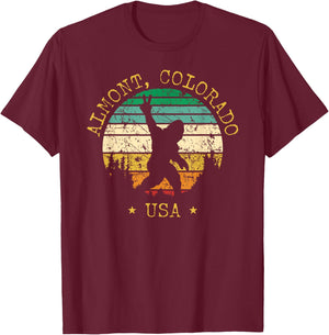 Almont Colorado USA Sasquatch Peace Sign Bigfoot Design T-Shirt - T-Shirt | Maroon