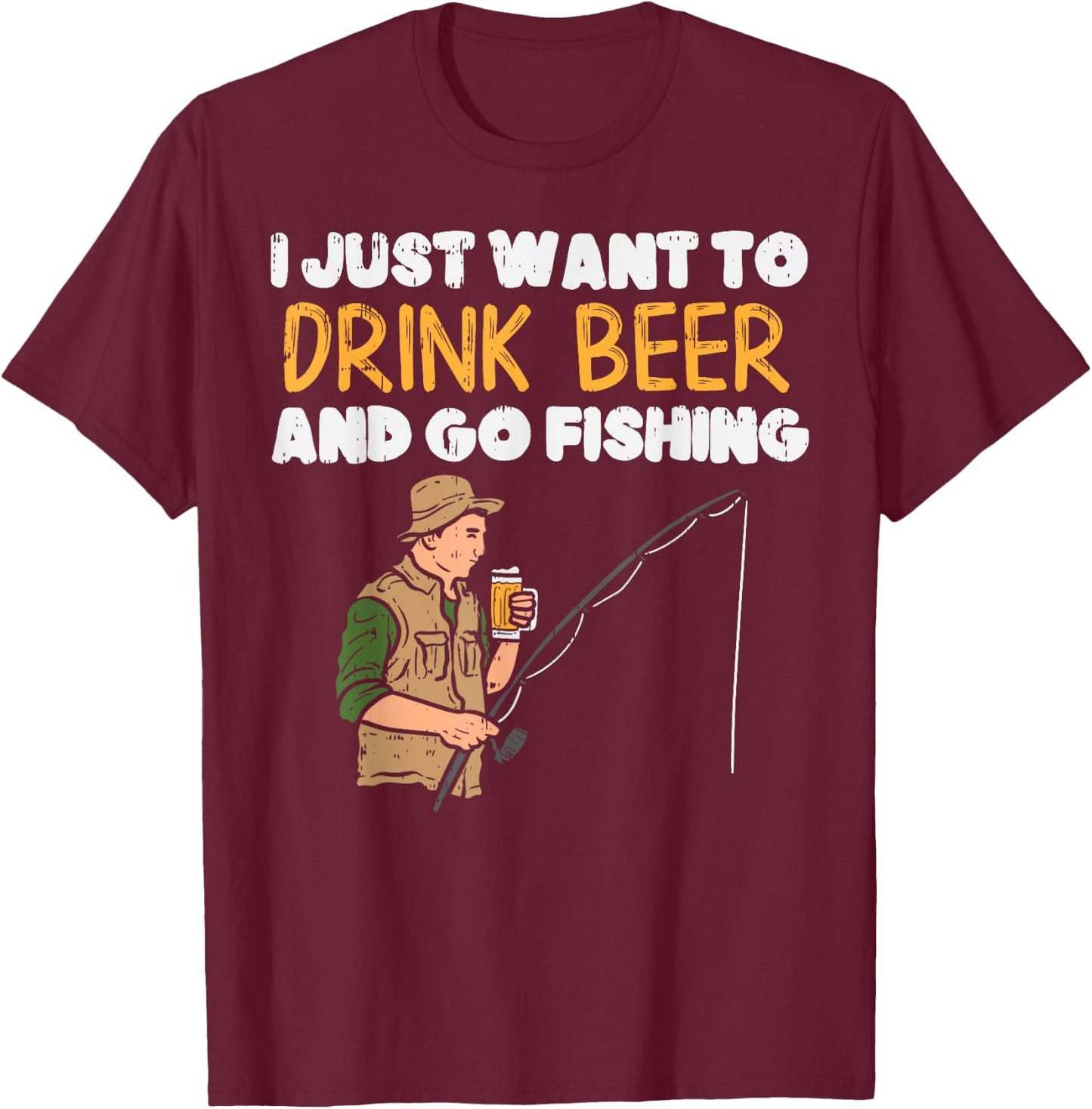Drink Beer Go Fishing Funny Drinking Fisherman Angler Gift T-Shirt - T-Shirt | Maroon
