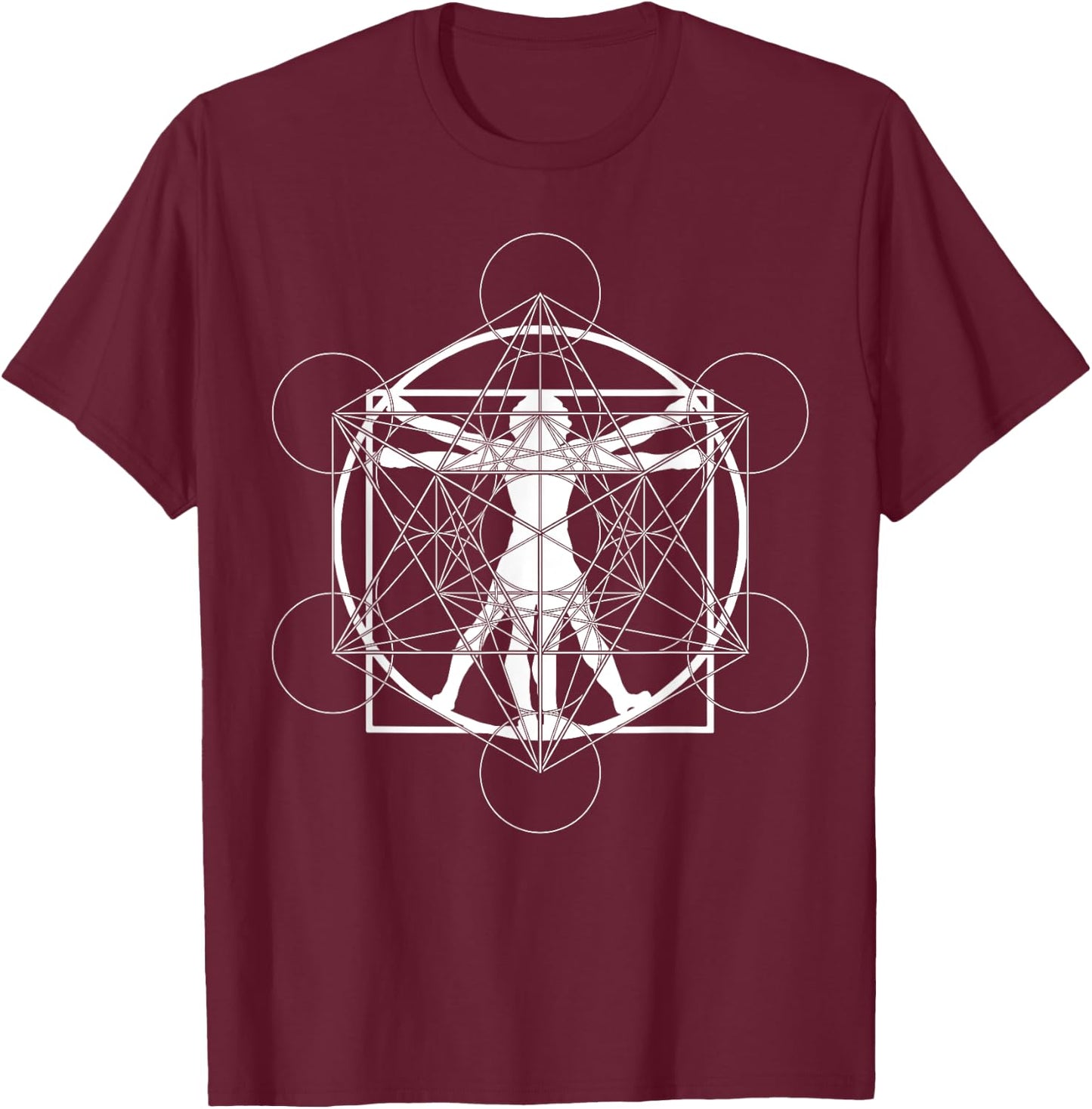 Da Vinci Merkaba Sacred Geometry T-Shirt - T-Shirt | Maroon