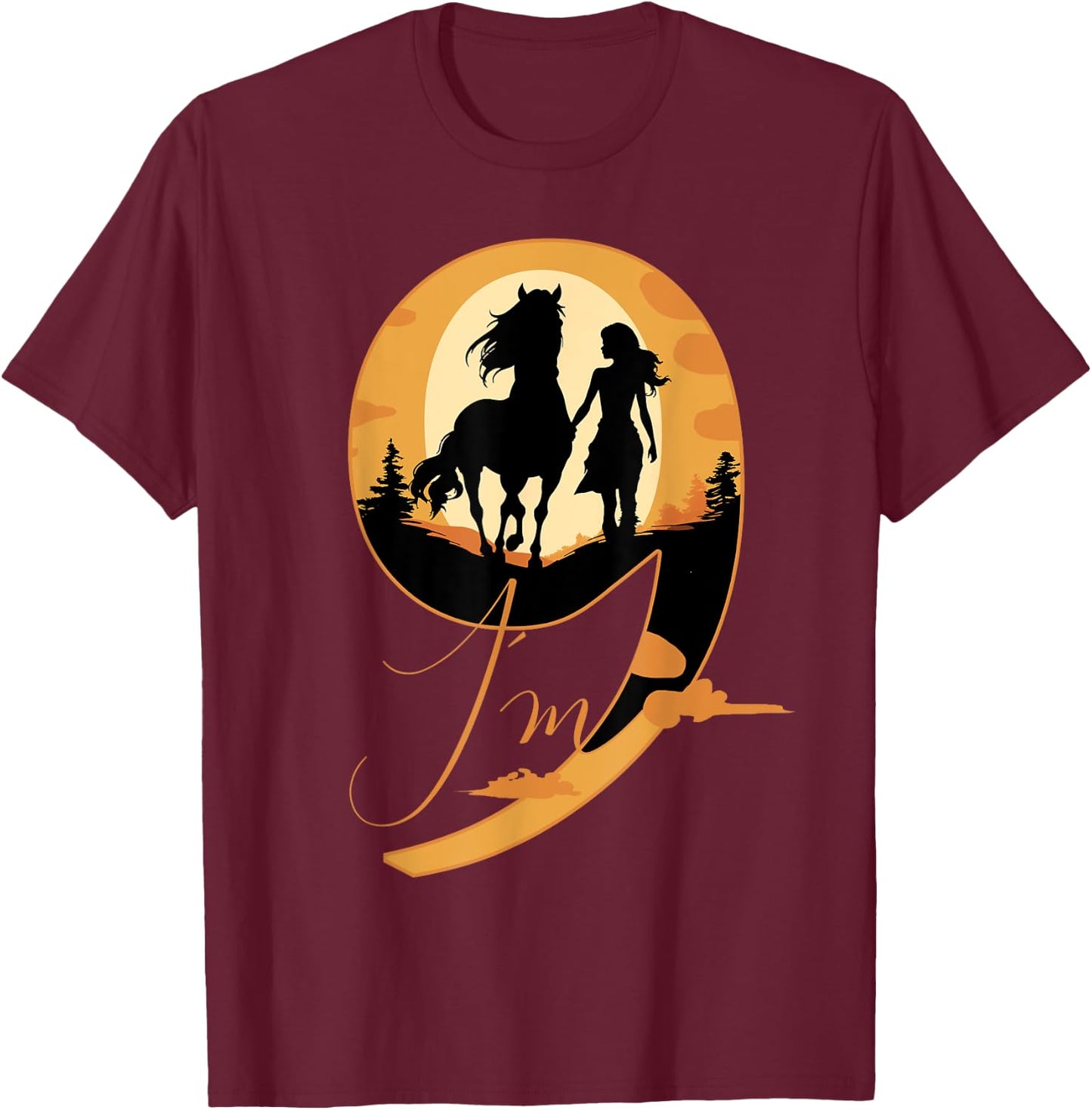 9th Birthday Horse 9 Years Girls Horses Rider T-Shirt - T-Shirt | Maroon