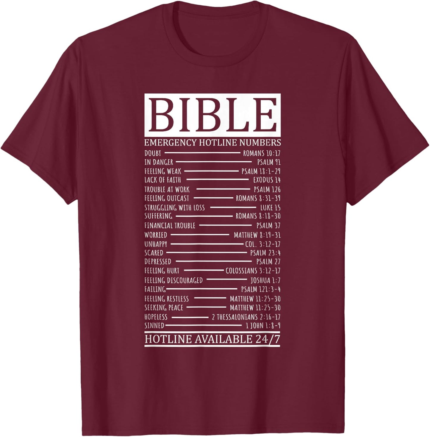 Bible Emergency Hotline Numbers | Christian T-Shirt - T-Shirt | Maroon