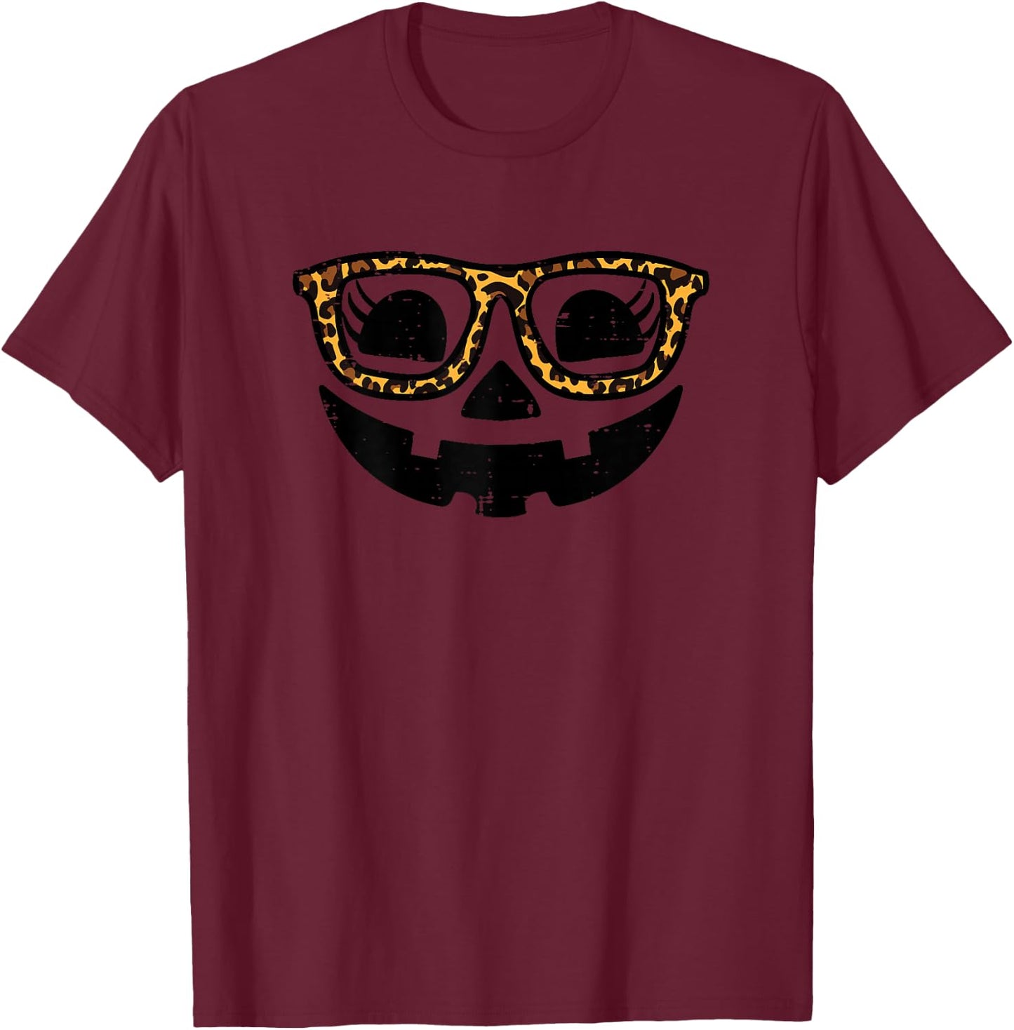 Halloween Pumpkin Face Glasses Costume Women Girls Kids Teen T-Shirt - T-Shirt | Maroon