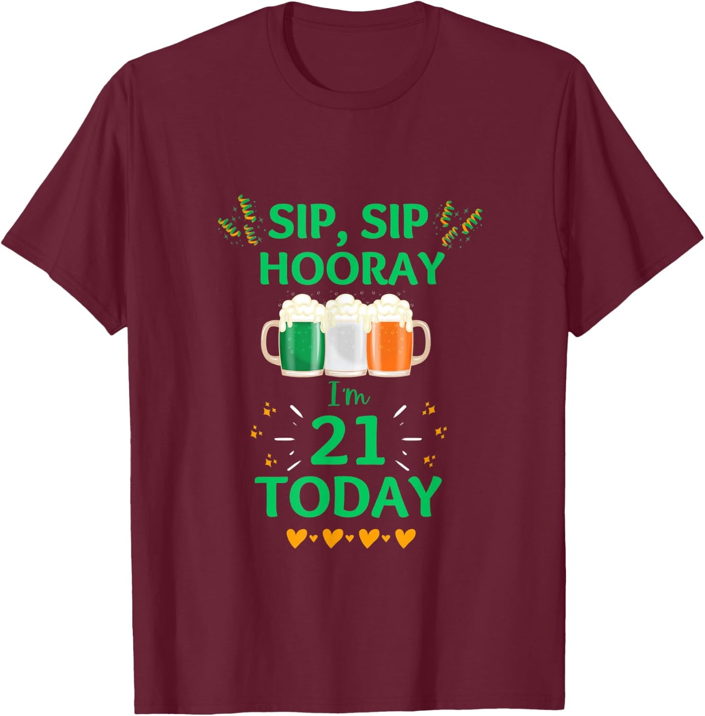 March 17th St. Patrick's Day 21st Birthday I'm 21 Irish Flag T-Shirt - T-Shirt | Maroon